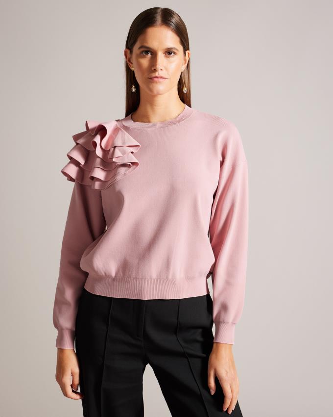 Pull Ted Baker Easy Fit Ruffled Rose Femme | DTW-37046305